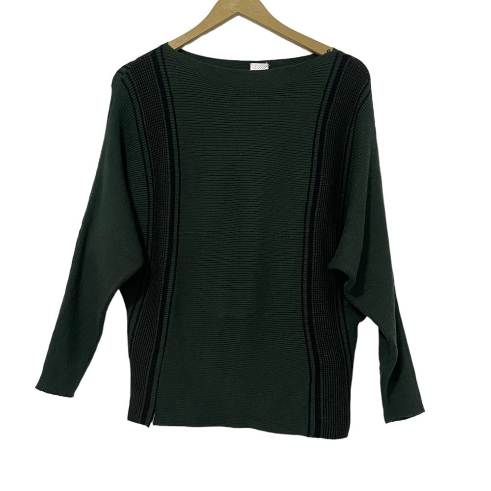 Northern Angel Green Black Striped‎ Ribbed Knit Sweater Size Medium